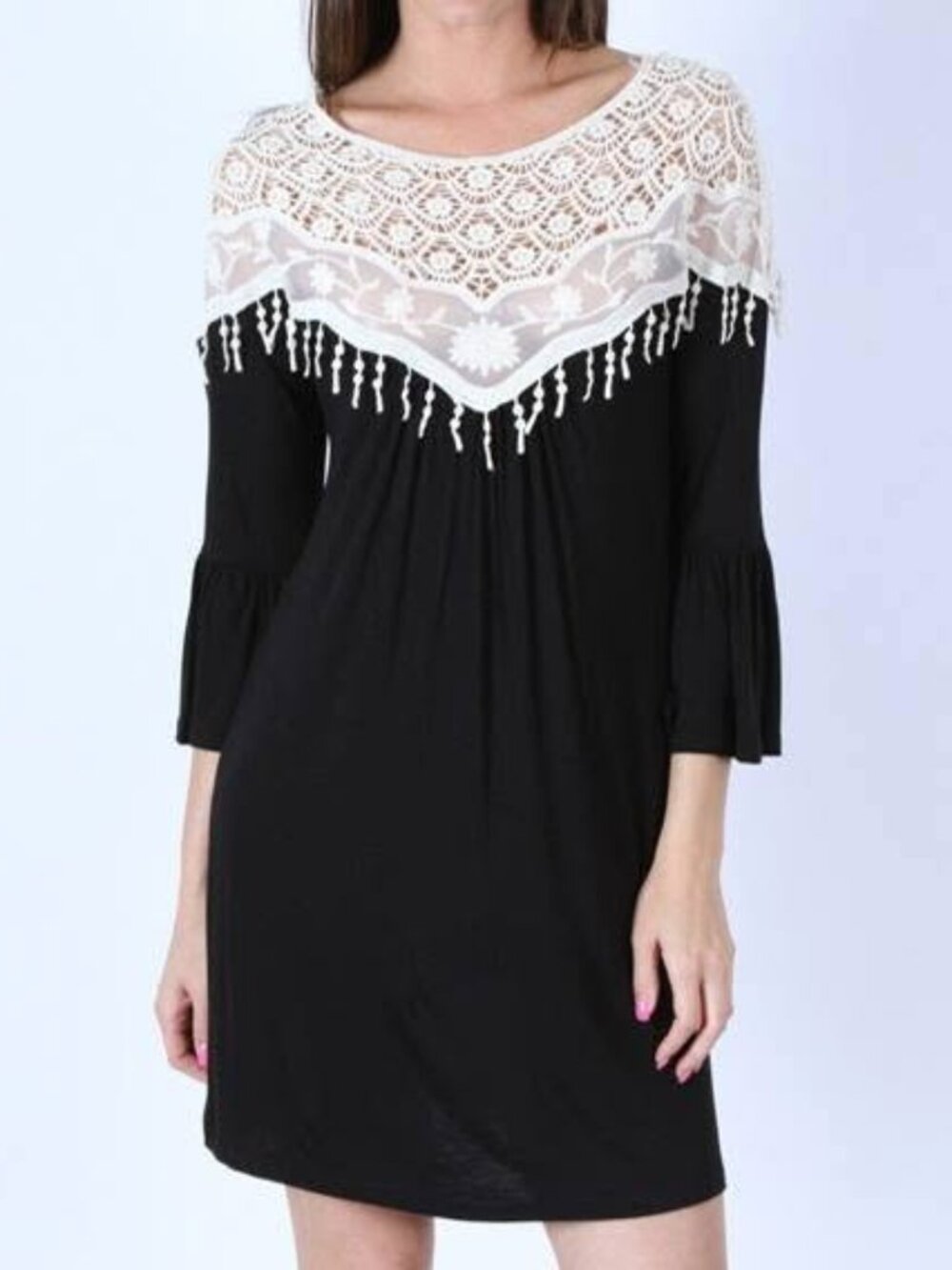 Si Style Black Dress Cream Lace Yoke Small